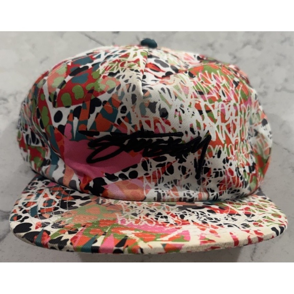Stussy Graffiti All Over Print Snapback Hat Multicolor Embroidered Cap Retro OS